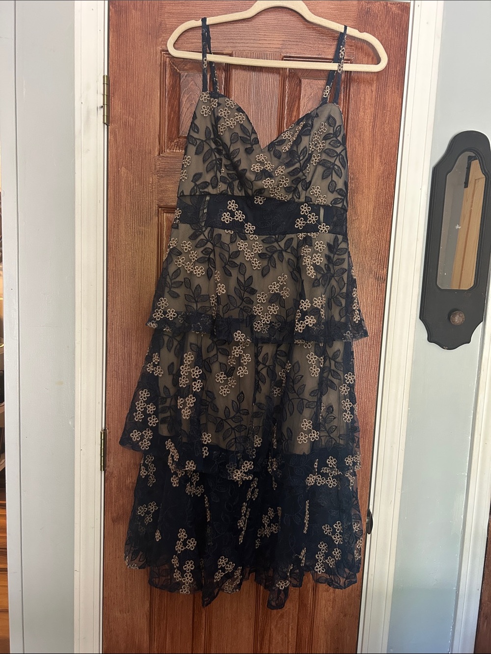 Baltic Born Black Lace Tiered Floral Midi Dress